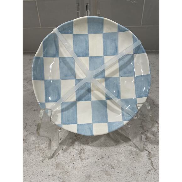Set 4 BLUE CHECKERED 6.5” Appetizer Salad Dessert Snack Plate Plates Melamine - Picture 1 of 4